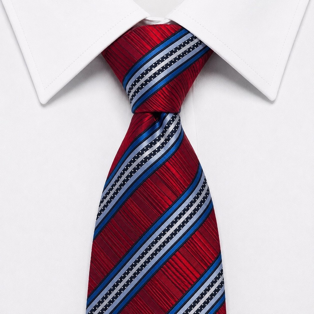 Ermenegildo Zegna Silk Tie Mens OS Red Blue Striped Polka Dot Italian Luxury